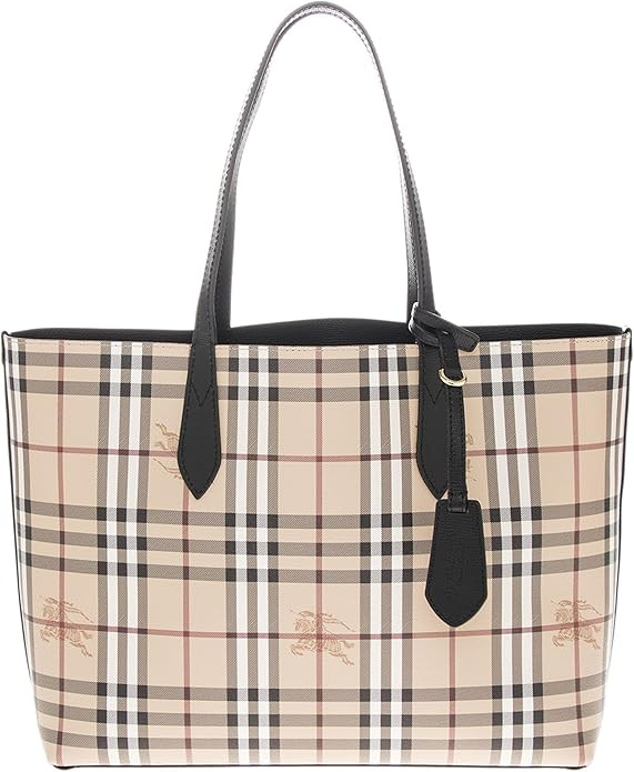 Burberry Women's The Medium Reversible Tote in Haymarket Check and Black | Amazon (US)