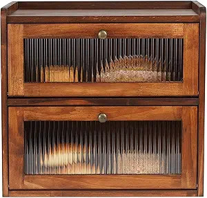 Sunhoo Bread Box for Kitchen Countertop Wooden Bread Storage Container Bin 2 Layer Breadbox Holde... | Amazon (US)