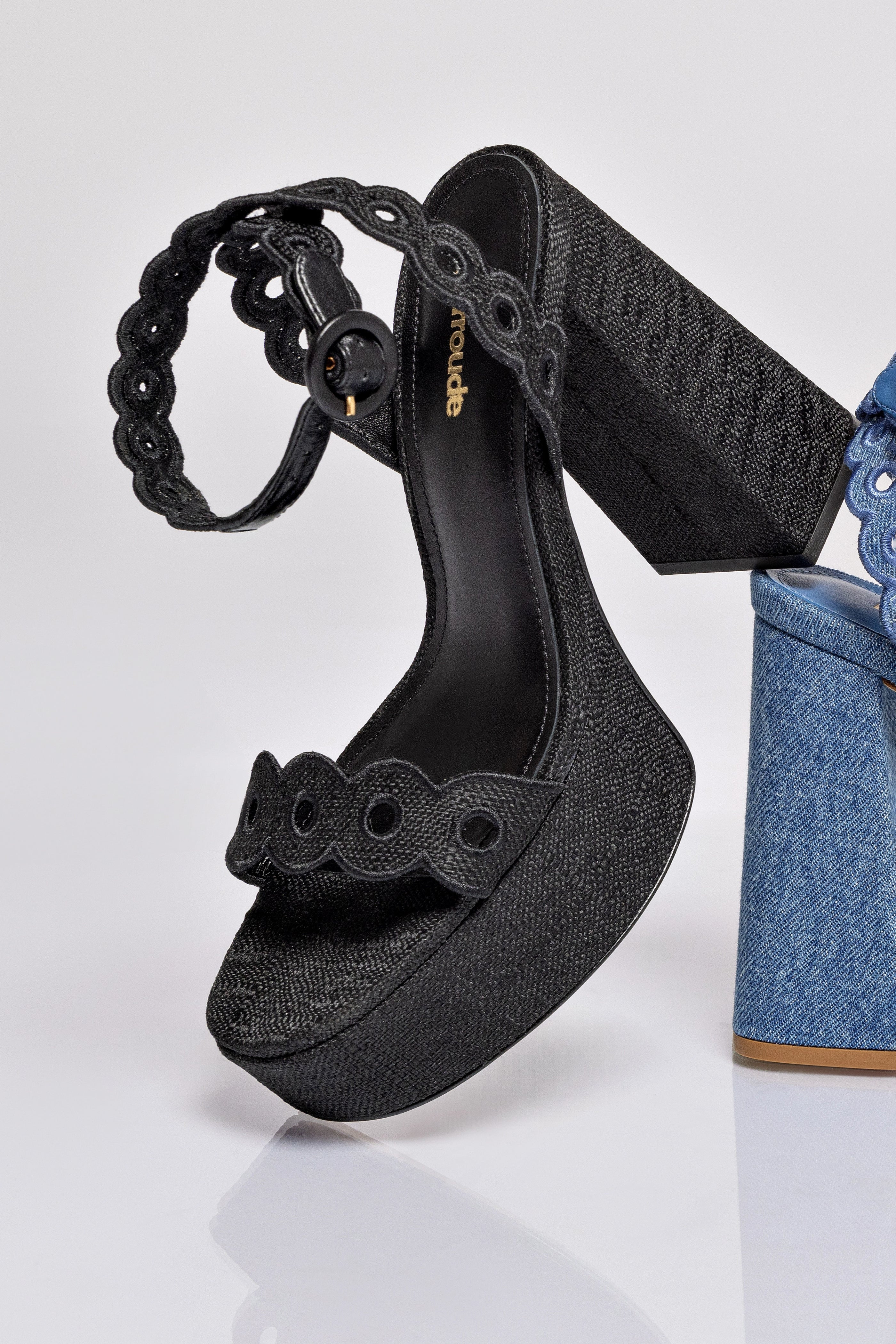 Dolly Broderie Sandal In Black Raffia | Larroude