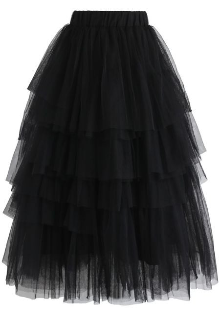 Love Me More Layered Tulle Skirt in Black for Bridal Showers & Weddings | Chicwish