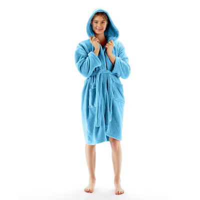 BC BARE COTTON Girls Hooded Robe Microfiber Plush Fleece Bathrobe - Turquoise - X-Large (13-15 Years) | Target