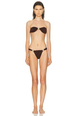 Oseree Lumiere Multi Ring Bandeau Bikini Set in Chocolate | FWRD 