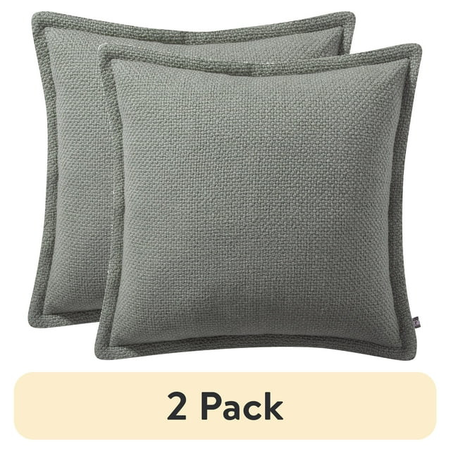 (2 pack) My Texas House 20" x 20" Andie Reversible Solid Green Cotton Decorative Pillow | Walmart (US)