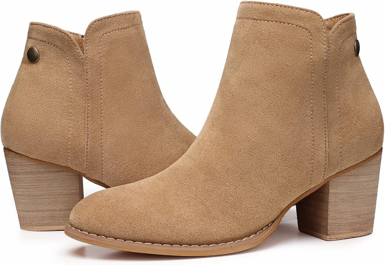 Women's Ankle Boots Heel: Chunky Low Heeled Almond Toe Booties | Amazon (US)