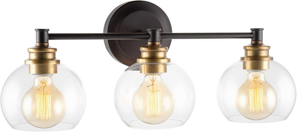 Kira Home Odette 22" Modern 3-Light Vanity/Bathroom Light + Clear Glass Globe Shades, Warm Brass ... | Amazon (US)