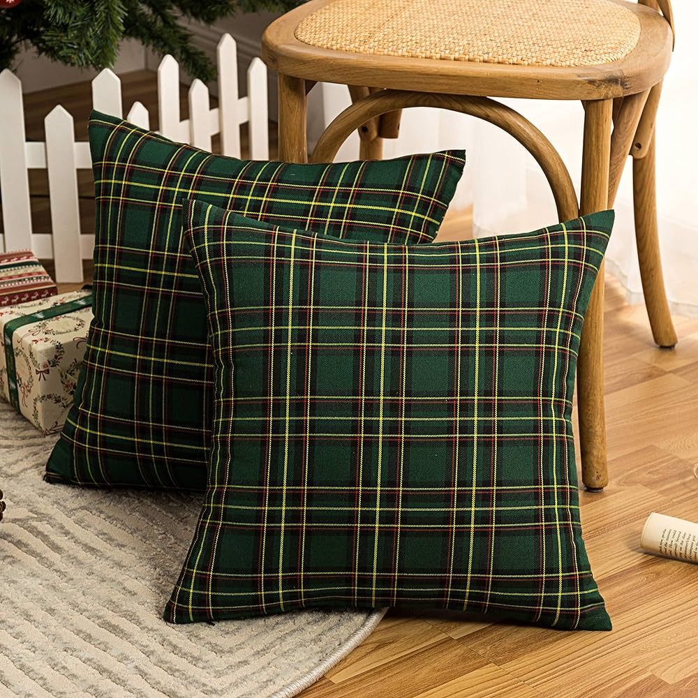 AQOTHES Pack of 2 Christmas Plaid Decorative Throw Pillow Covers Scottish Tartan Cushion Case for... | Amazon (US)
