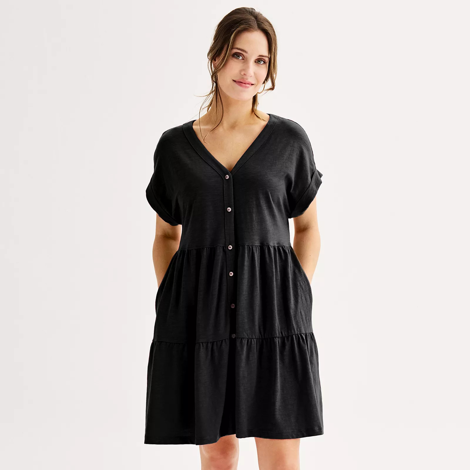 Women's Sonoma Goods For Life® Short Sleeve Tiered Dress | Kohl's