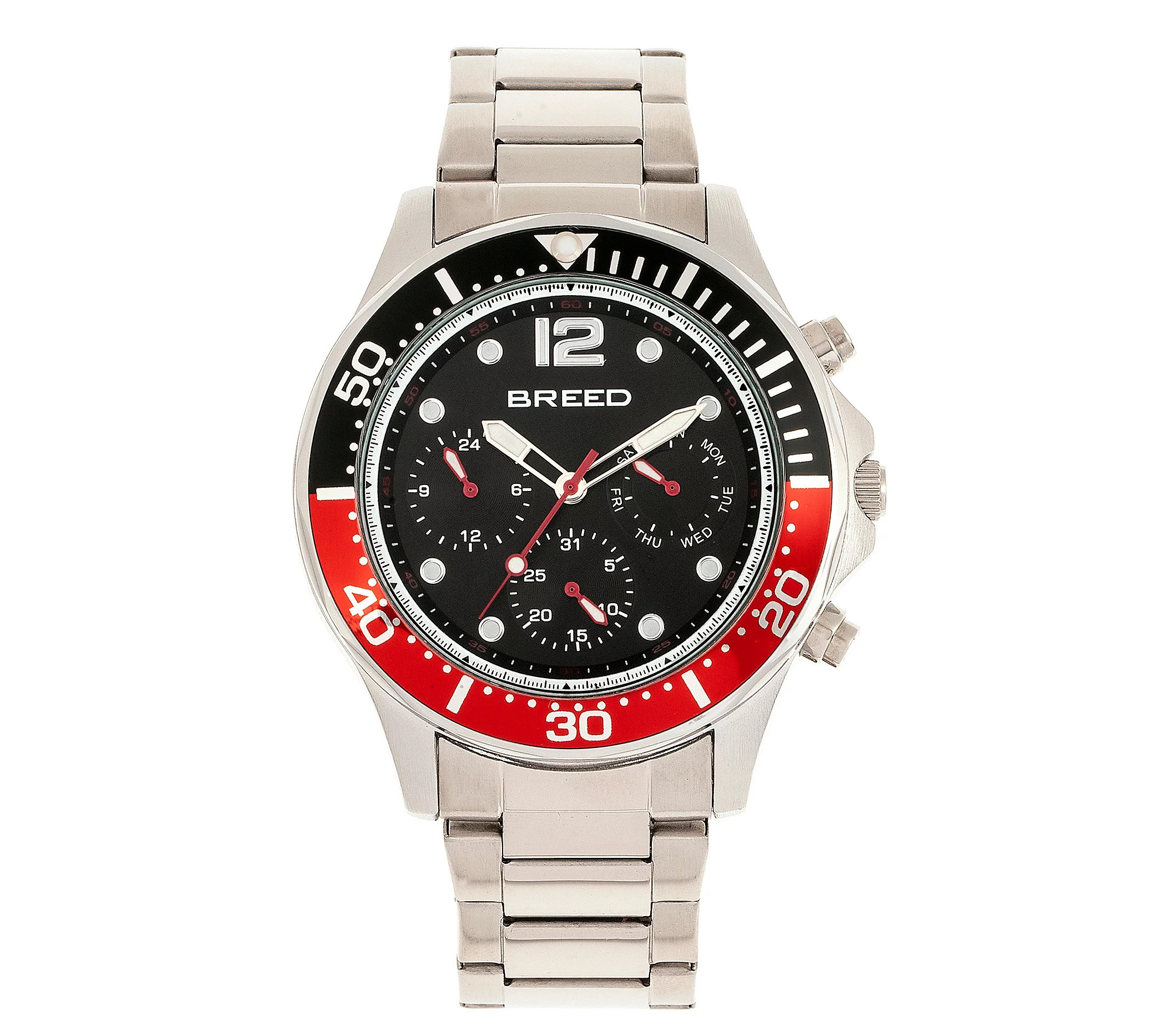 Breed Men's Pegasus Silvertone Red & Black Beze l Watch | QVC
