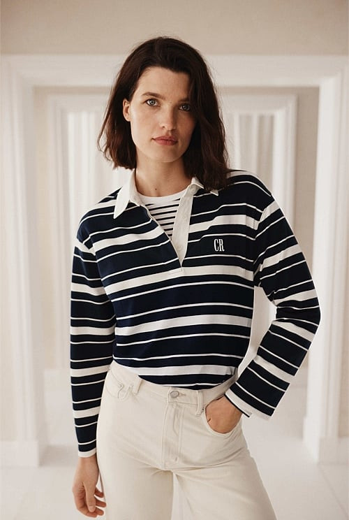 Australian Cotton Stripe Rugby Polo Sweat | Country Road