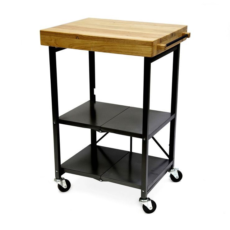 Origami Foldable Wheeled Portable Steel Frame/Solid Wood Top Kitchen Island Bar Cart with Open Sh... | Target