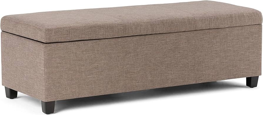 SIMPLIHOME Avalon 48 inch Wide Rectangle Storage Ottoman Bench in Fawn Brown Linen Look Fabric for the Living Room, Entryway and Family Room | Amazon (US)