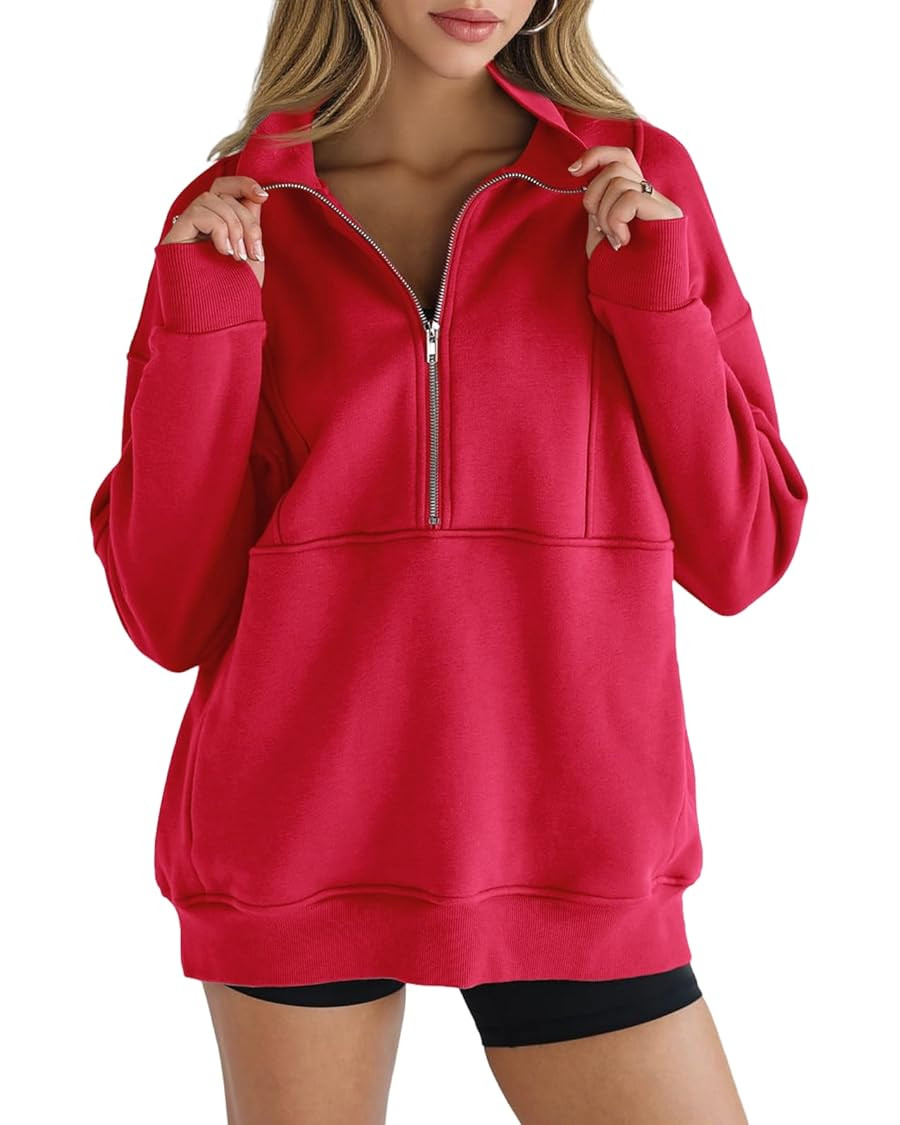 Women's Half Zip Sweatshirts Fleece Stand Collar Long Sleeve Thumb Hole Oversized Pullovers with ... | Amazon (US)
