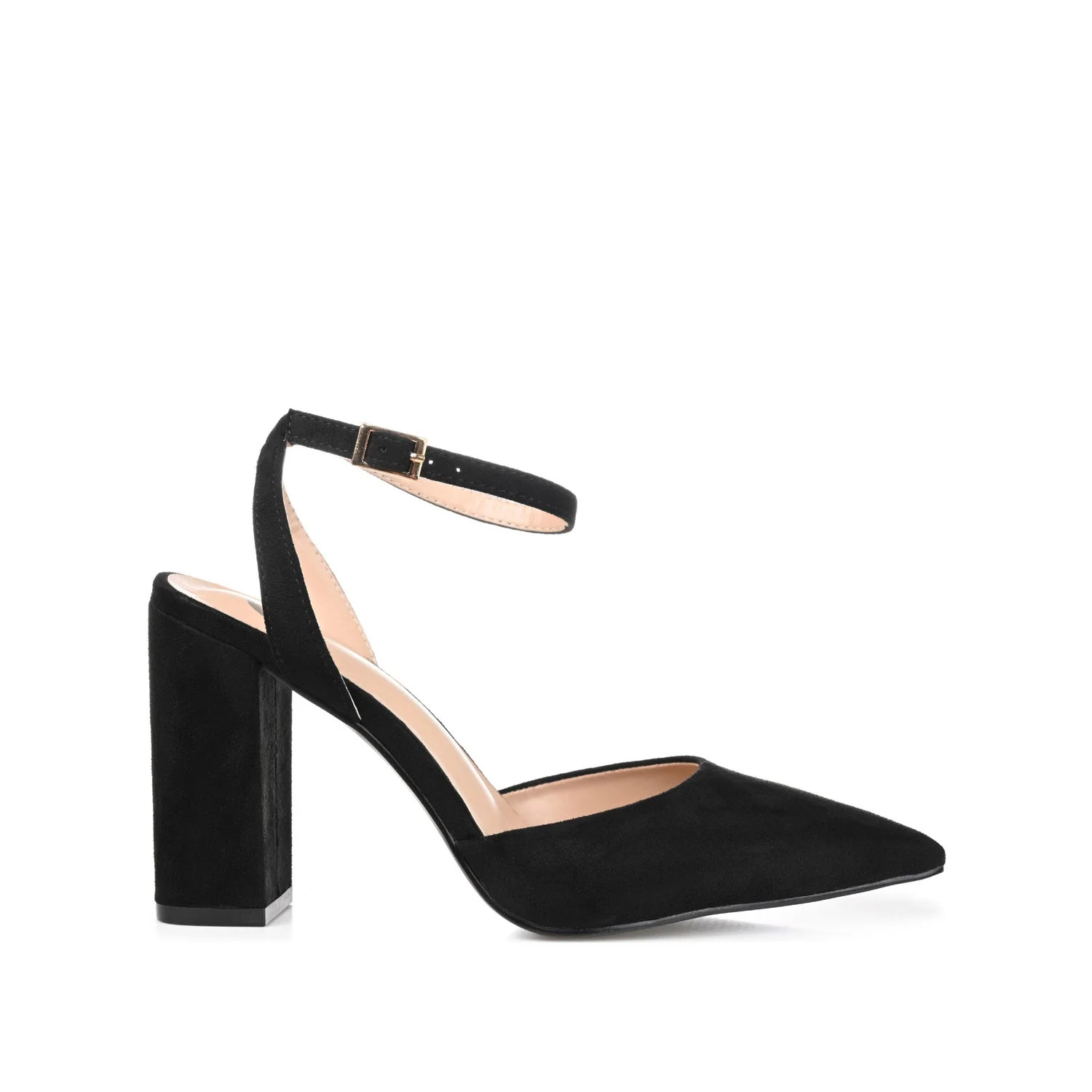 TYYRA BLOCK HEELS IN FAUX SUEDE IN WIDE - Black PU | Journee Collection