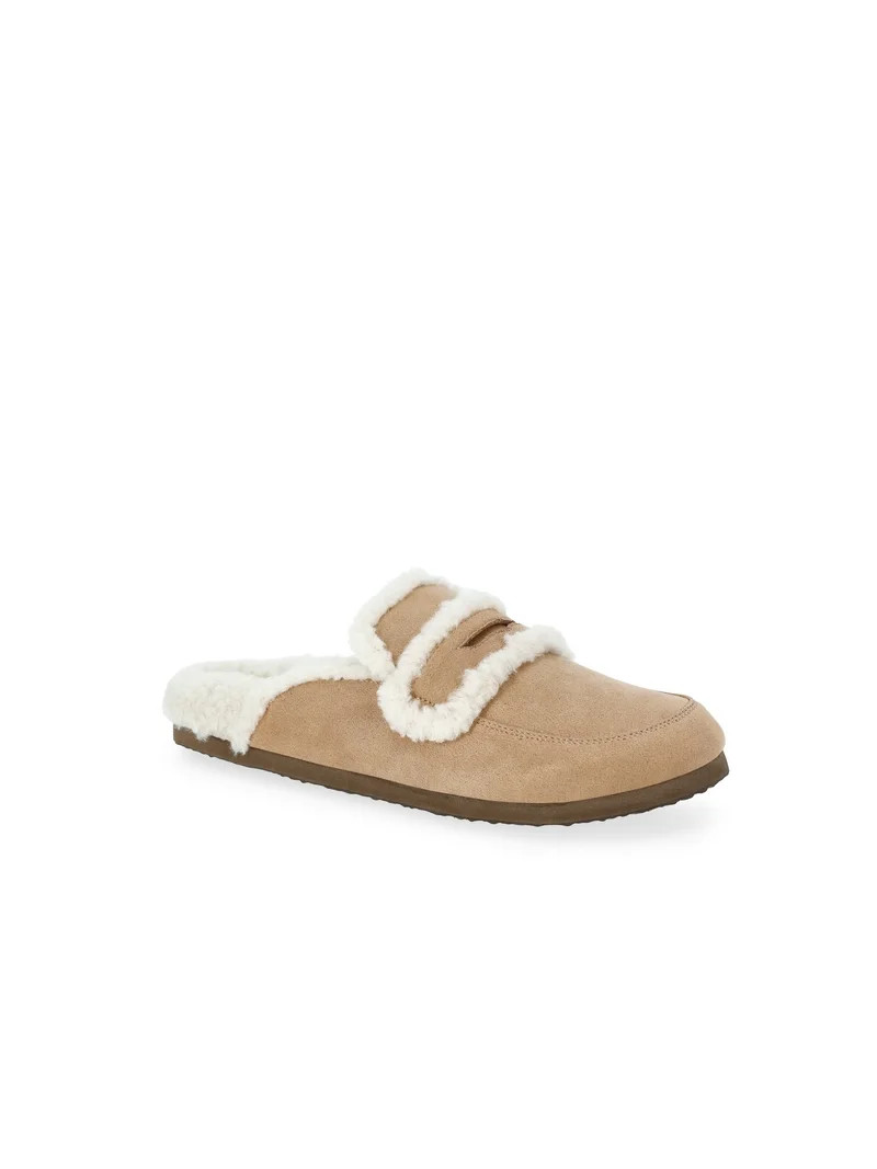 Time and Tru Women's Faux Shearling Slide On Loafers | Walmart (US)
