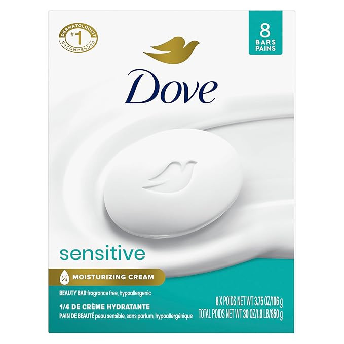 Dove Beauty Bar Soap Sensitive, 8 Bars for Sensitive Skin, Fragrance Free and Hypoallergenic 3.75... | Amazon (US)