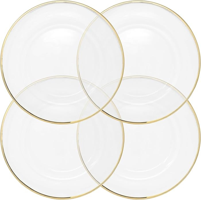 Ms Lovely Clear Glass Charger 13 Inch Dinner Plate With 0.5 CM Metallic Rim - Set of 4 - Gold | Amazon (US)