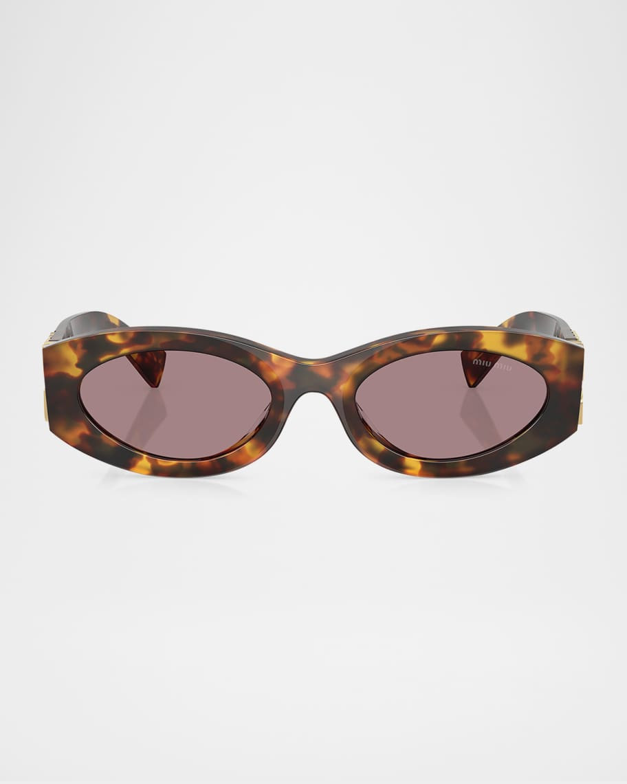 Miu Miu Logo Oval Acetate Sunglasses | Neiman Marcus