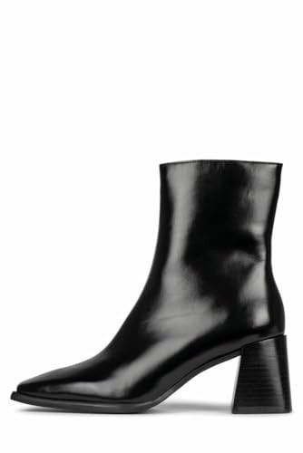 Jeffrey Campbell Geist Black Squared Toe Block Heel Leather Ankle Boots (Black, 8.5) | Amazon (US)
