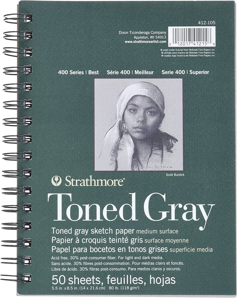 Strathmore 400 Series Sketch Pad, Toned Gray, 5.5x8.5 inch, 50 Sheets - Artist Sketchbook for Dra... | Amazon (US)