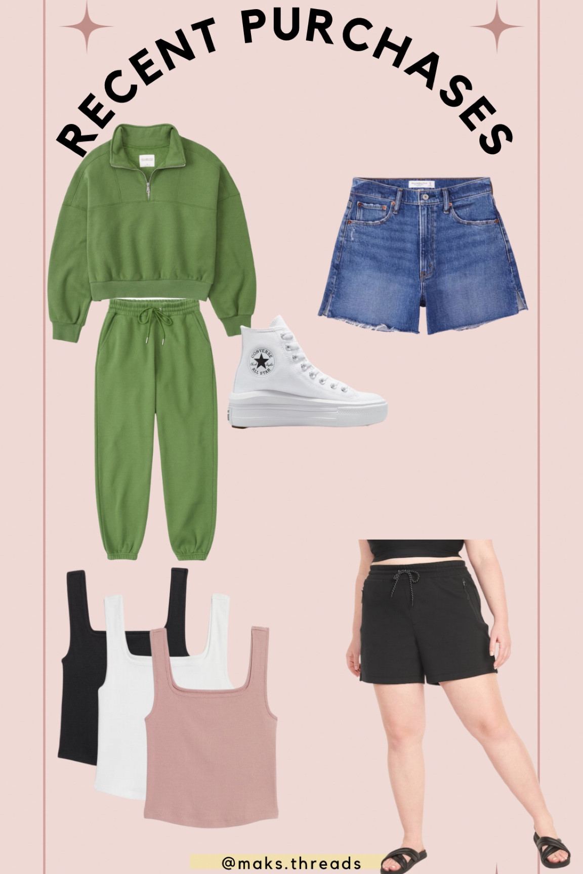 Recent purchases -
A&F sweatpants - large
A&F sweatshirt - xl
Mom shorts - 32
Black fleece shorts - large
Crop tanks - large ($8!!)
Converse - 6.5 

#LTKSeasonal #LTKcurves #LTKsalealert