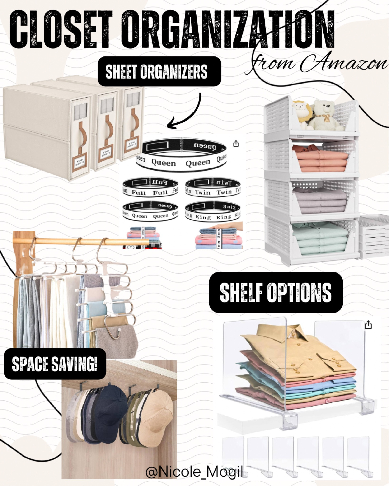 closet organization | sheet organizer | sheet bands | shelf organizer | stackable shelves | acrylic dividers | hat organizer | space saver | hangers | Amazon 

#LTKMostLoved #LTKhome #LTKfamily
