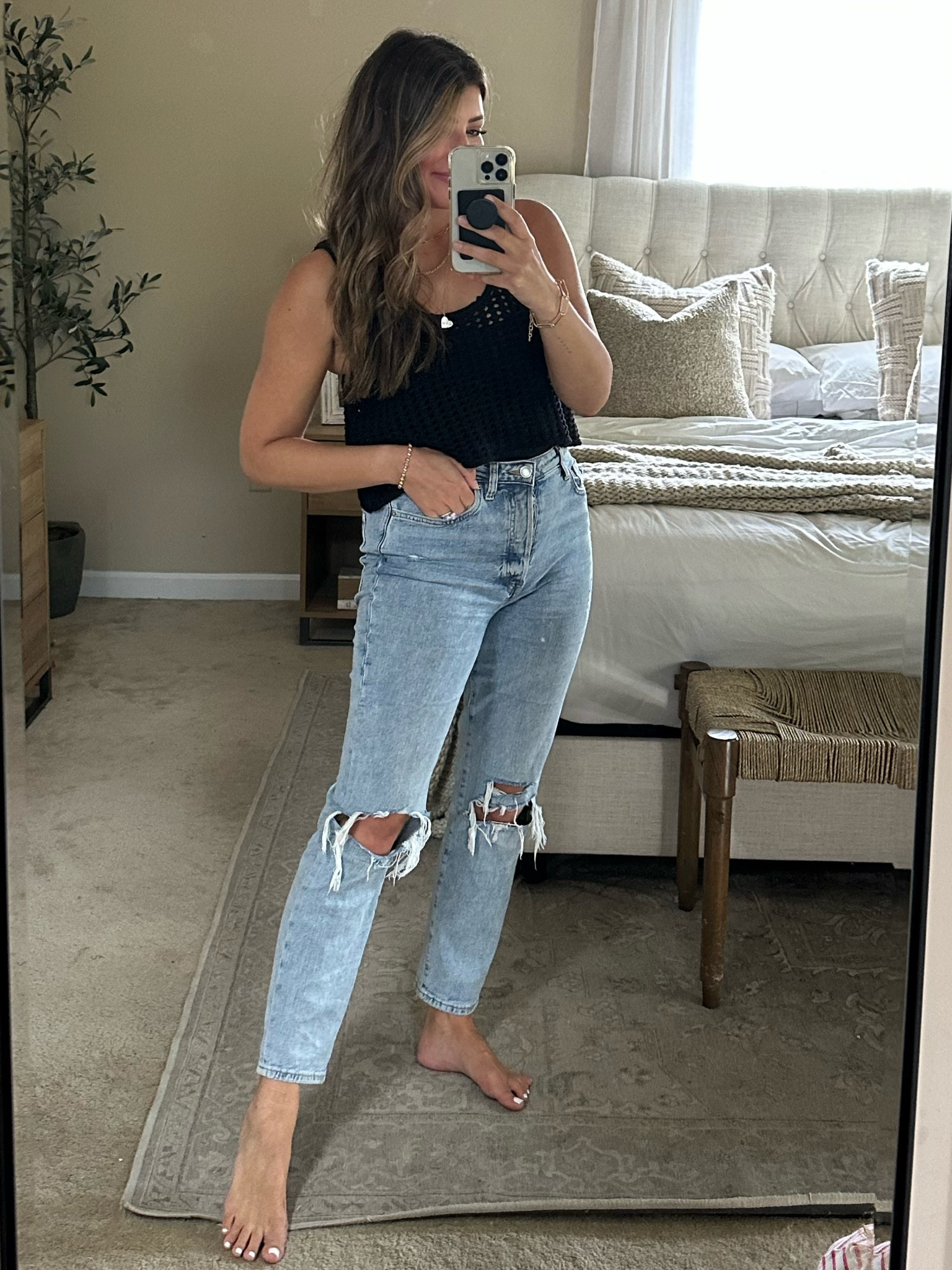 Casual everyday outfit. Crochet top form target. Wearing a small for reference!

#LTKstyletip #LTKtravel #LTKSeasonal