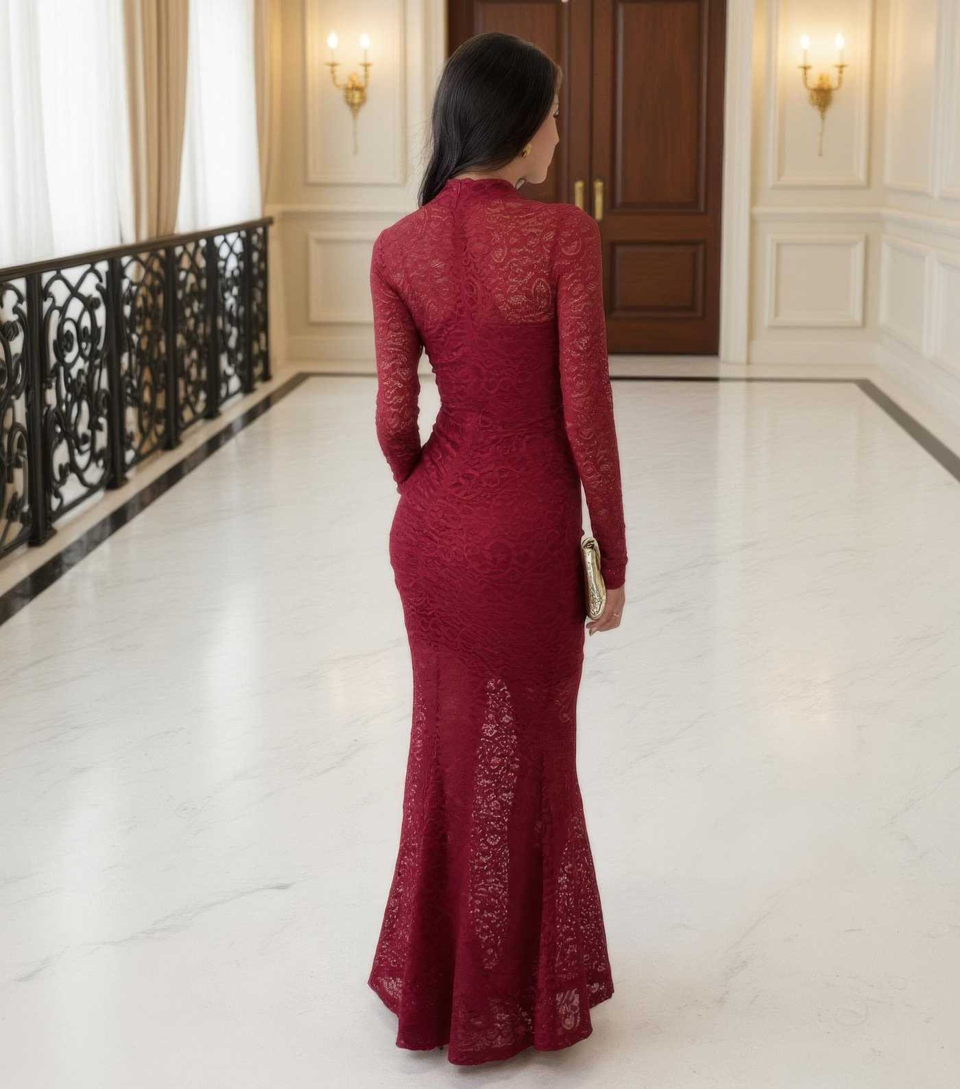 AX Paris Dark Red Lace Fishtail Maxi Dress | New Look | New Look (UK)