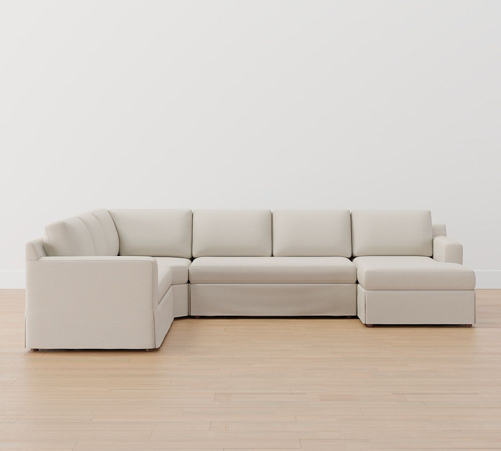 Shasta Square Arm Slipcovered 4-Piece Sectional with Wedge | Pottery Barn (US)