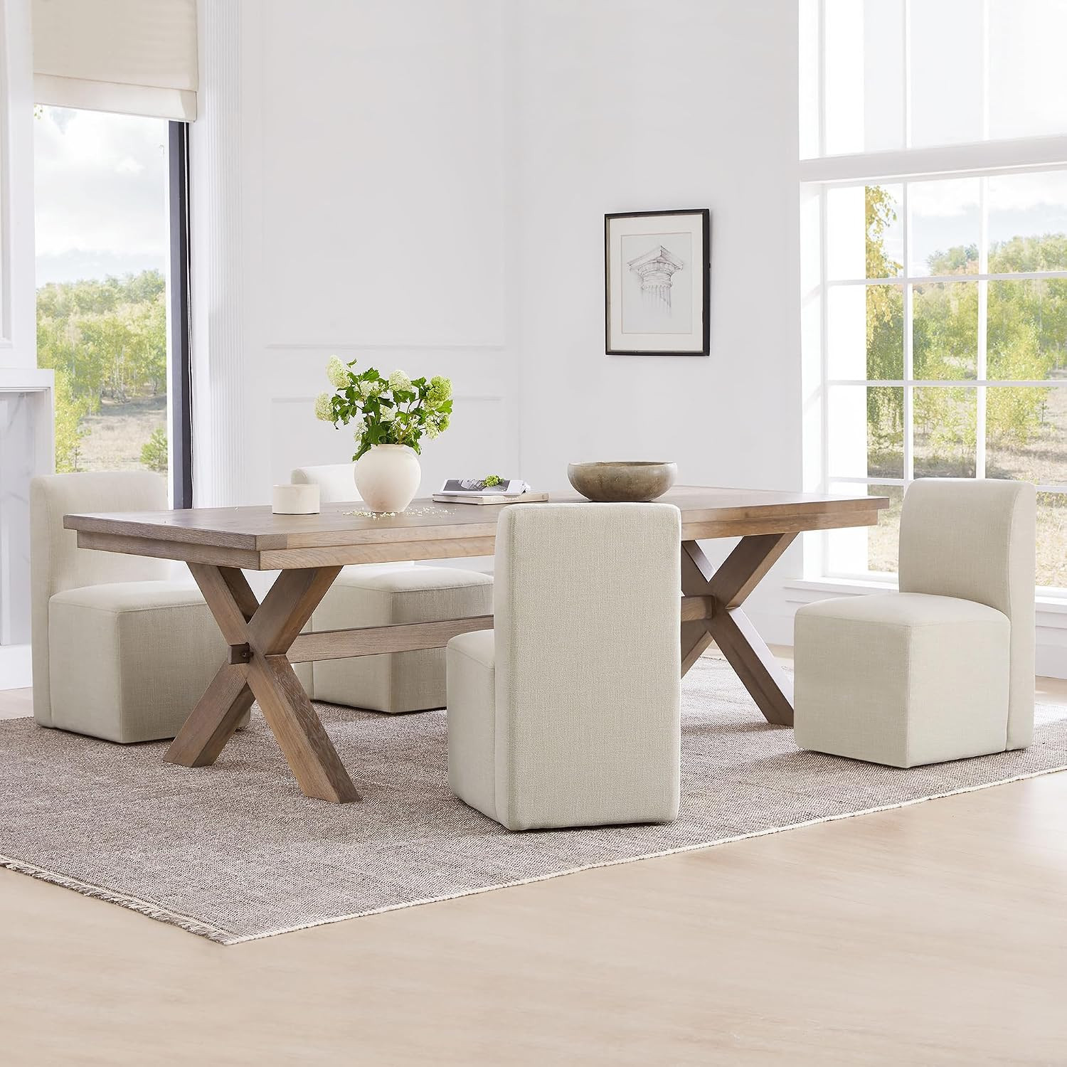 CHITA Dining Chairs with Casters Set of 4, Fully Assembled, Linen | Amazon (US)