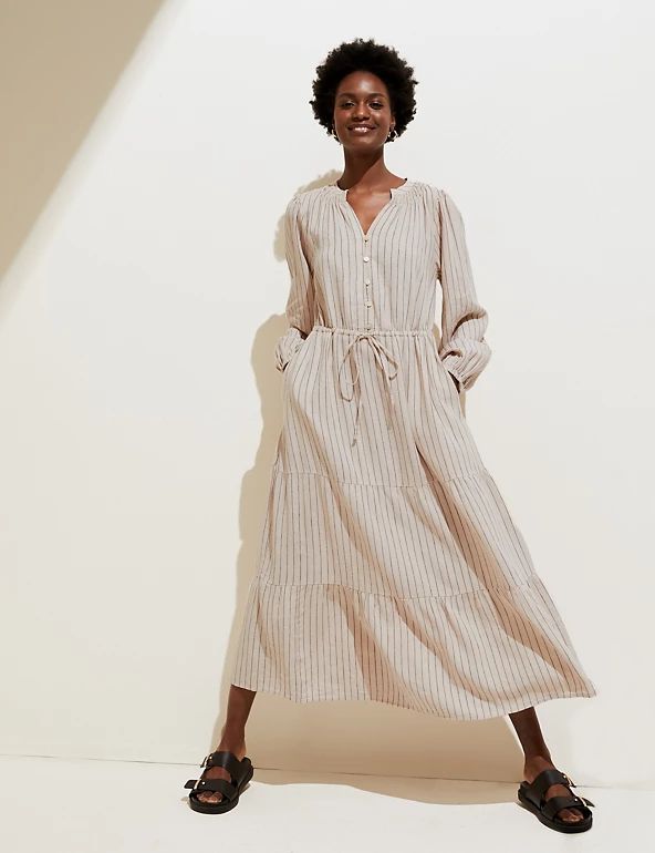 Linen Blend Striped Maxi Tiered Dress | Marks & Spencer (UK)