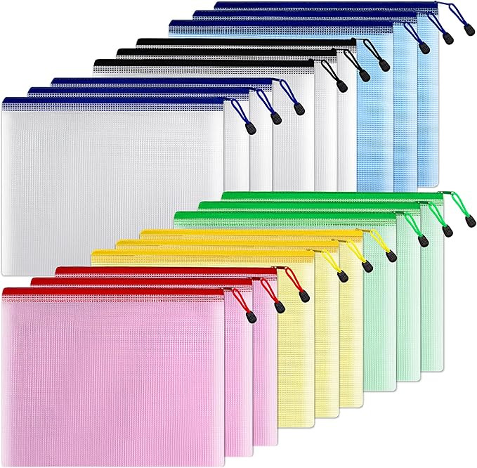 SUNEE Plastic Mesh Zipper Pouch 9x13 in (6 Colors, 18 Packs),Extra Large Water-Resistant Zip Bag ... | Amazon (US)