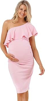 LaClef Women's Maternity Ruffled One Shoulder Side Ruching Dress | Amazon (US)
