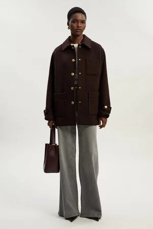 Brushed Wool Patch Pocket Tailored Medium Coat | Karen Millen UK + IE + DE + NL