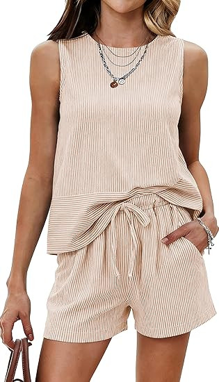 Ekouaer Two Piece Shorts Set for Women Summer Lounge Set Casual Sleeveless Tank Top 2026 Matching... | Amazon (US)