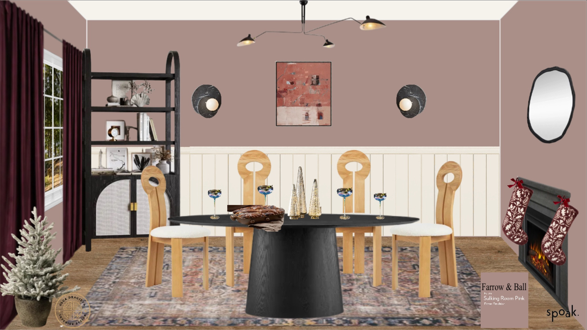 Happy Thanksgiving, friends! Hope you are spending it with your favorite people and have many reasons to be thankful! Here is a lovely dining room design/ mood board! So many things are on sale! And how gorgeous is this paint color by Farrow & Ball?! Wall art, dining chairs, black oval dining table, marble sconces, black mid century modern chandelier, black curio cabinet, vintage rug, thanksgiving table, Christmas decor. 

#LTKHoliday #LTKSaleAlert #LTKHome