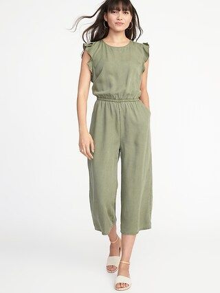 Old Navy Womens Waist-Defined TencelÂ® Flutter-Sleeve Jumpsuit For Women Olive Through This Size L | Old Navy US