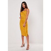 Mustard Satin Cowl Cami Midi Dress | Missguided (US & CA)