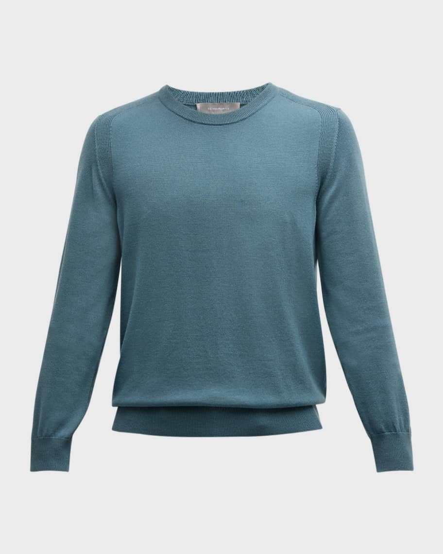 Men's Saddle-Shoulder Merino Wool Knit Sweater | Neiman Marcus