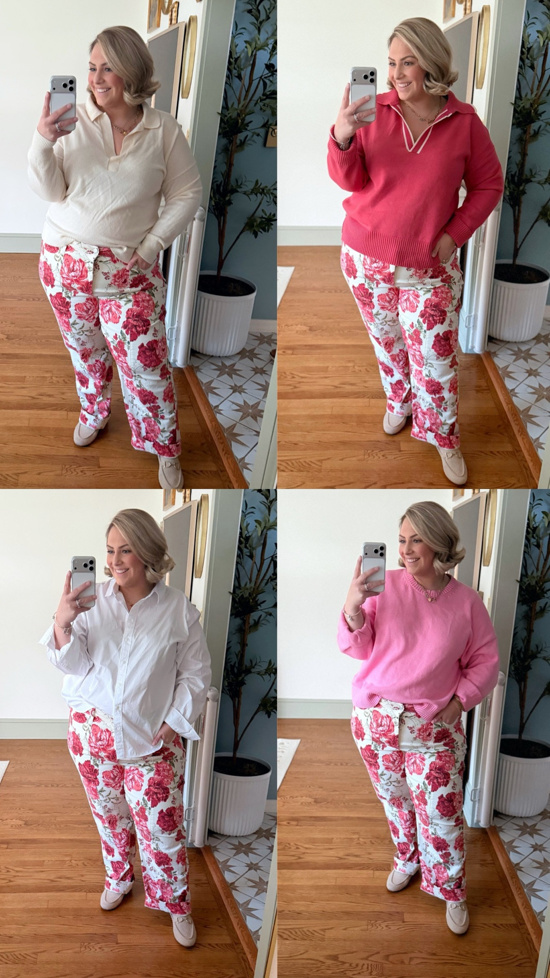 These pants were MADE FOR ME🩷❤️ here are 4 ways to wear them! 
Pants: 20
Red sweater: 2X
White button down: 2X
Pink sweater: XXL
Cream sweater: 2X

#LTKPlusSize #LTKFindsUnder50 #LTKmomlife
