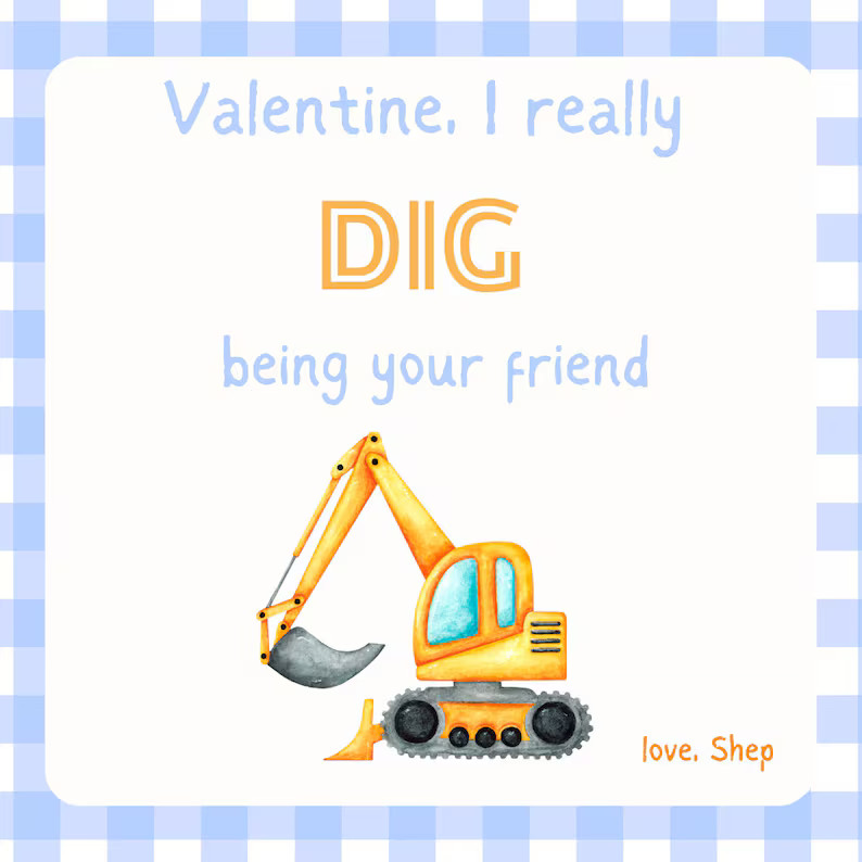 Personalized Valentine's Day Gift Tag Excavator - Etsy | Etsy (US)