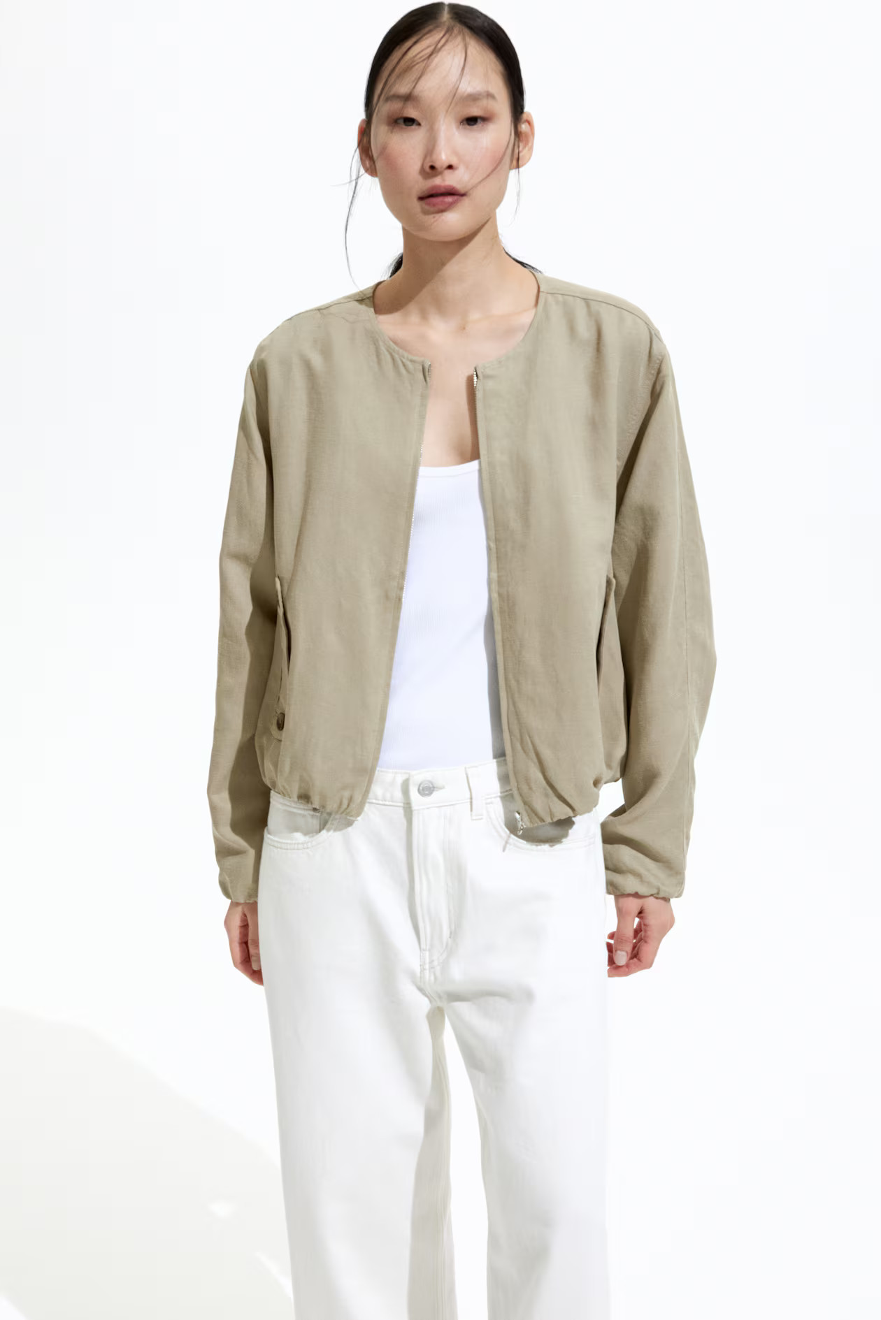 Linen-blend bomber jacket | H&M (UK, MY, IN, SG, PH, TW, HK)