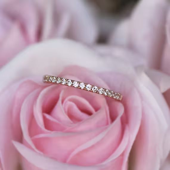 Delicate Half Eternity Wedding Band, Bridal Ring, 1.5mm Stacking Ring, Round Man Made Diamond Sim... | Etsy (US)