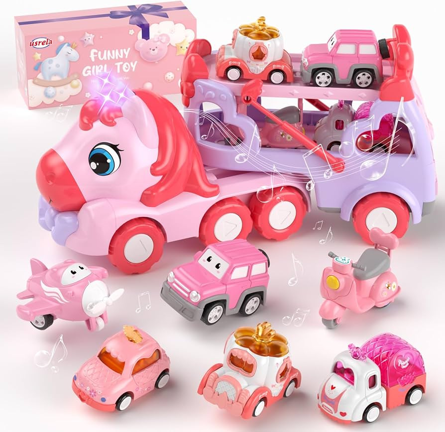 Toys for 2 3 Year Old Girl Truck, 7-in-1 Girl Carrier Truck Car with Light & Sound, Toddler Girl ... | Amazon (US)