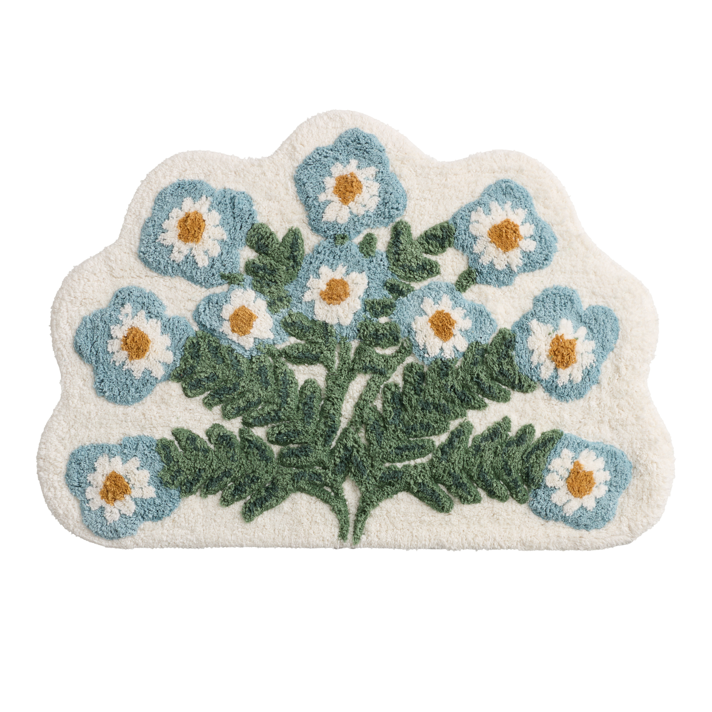 Loloi Half Circle Blue and White Floral Sculpted Bath Mat | World Market