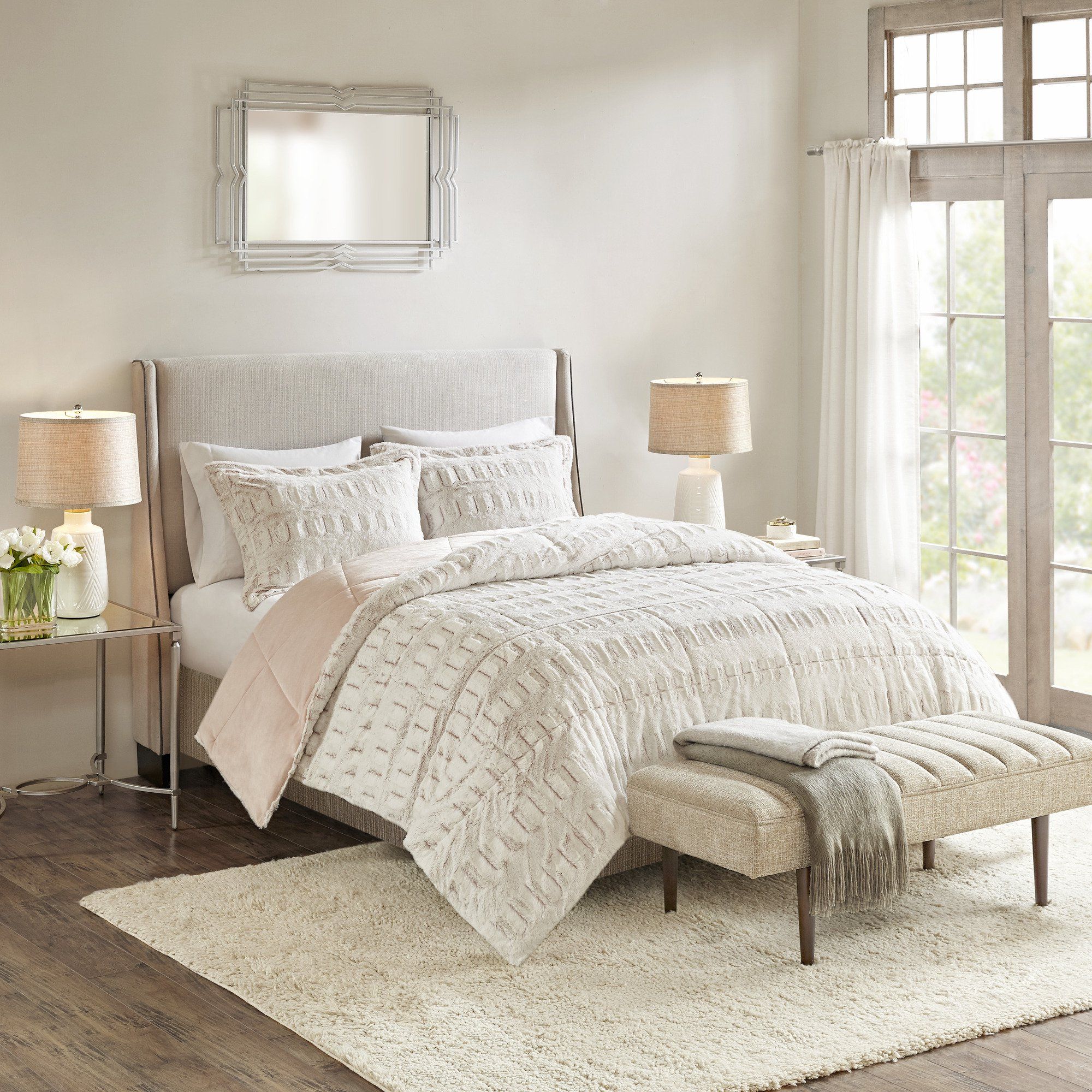 Home Essence Margot Back Print Long Fur Comforter Mini Set, Full/Queen, Blush | Walmart (US)