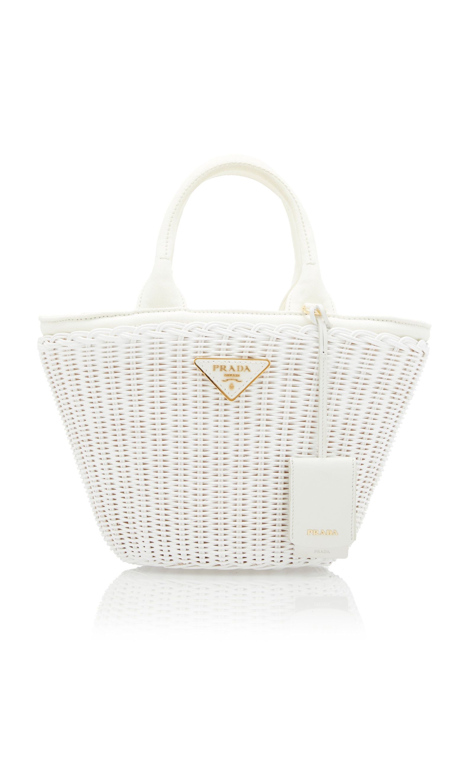 Prada Small Leather-Trimmed Raffia Basket Bag | Moda Operandi Global