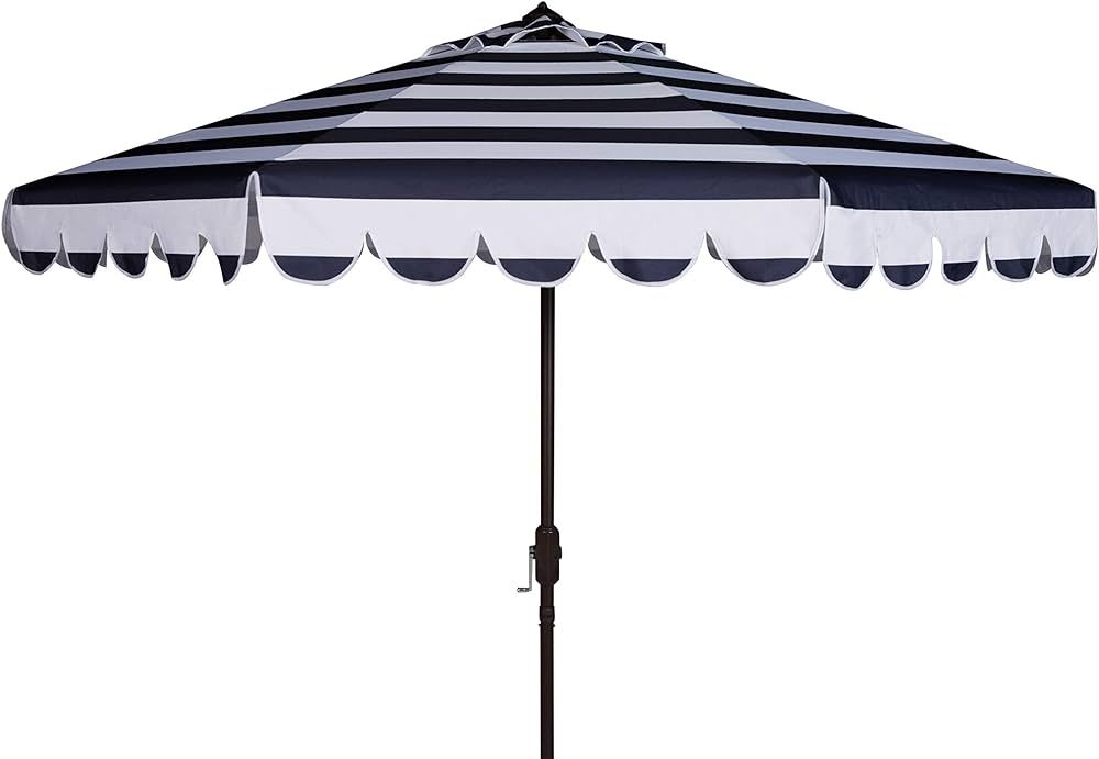 Safavieh PAT8011C Outdoor Collection Maui Navy and White Single Scallop Striped 9Ft Crank Push Bu... | Amazon (US)