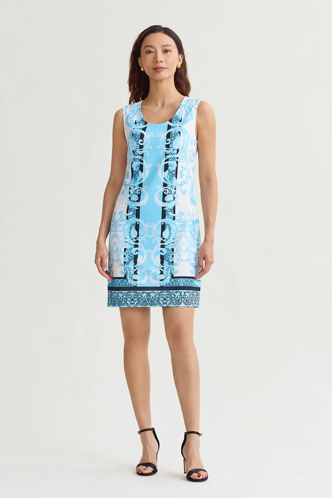 Filigree Printed Lined Stretch Deco Crepe Sheath Dress | Ming Wang