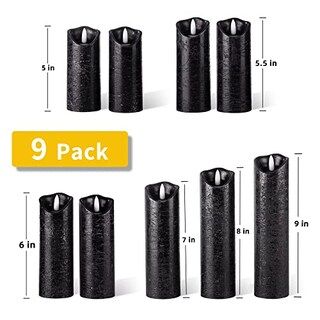 Set of 9 Black Regular Textured Flameless Candles Battery Operated LED Real Wax Flickering Electr... | Michaels Stores