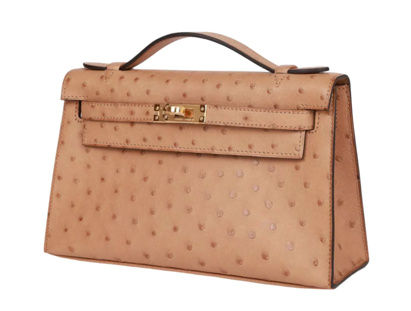 22cms Mini Pochette Autruche Chai Gold Hardware | Italist.com US
